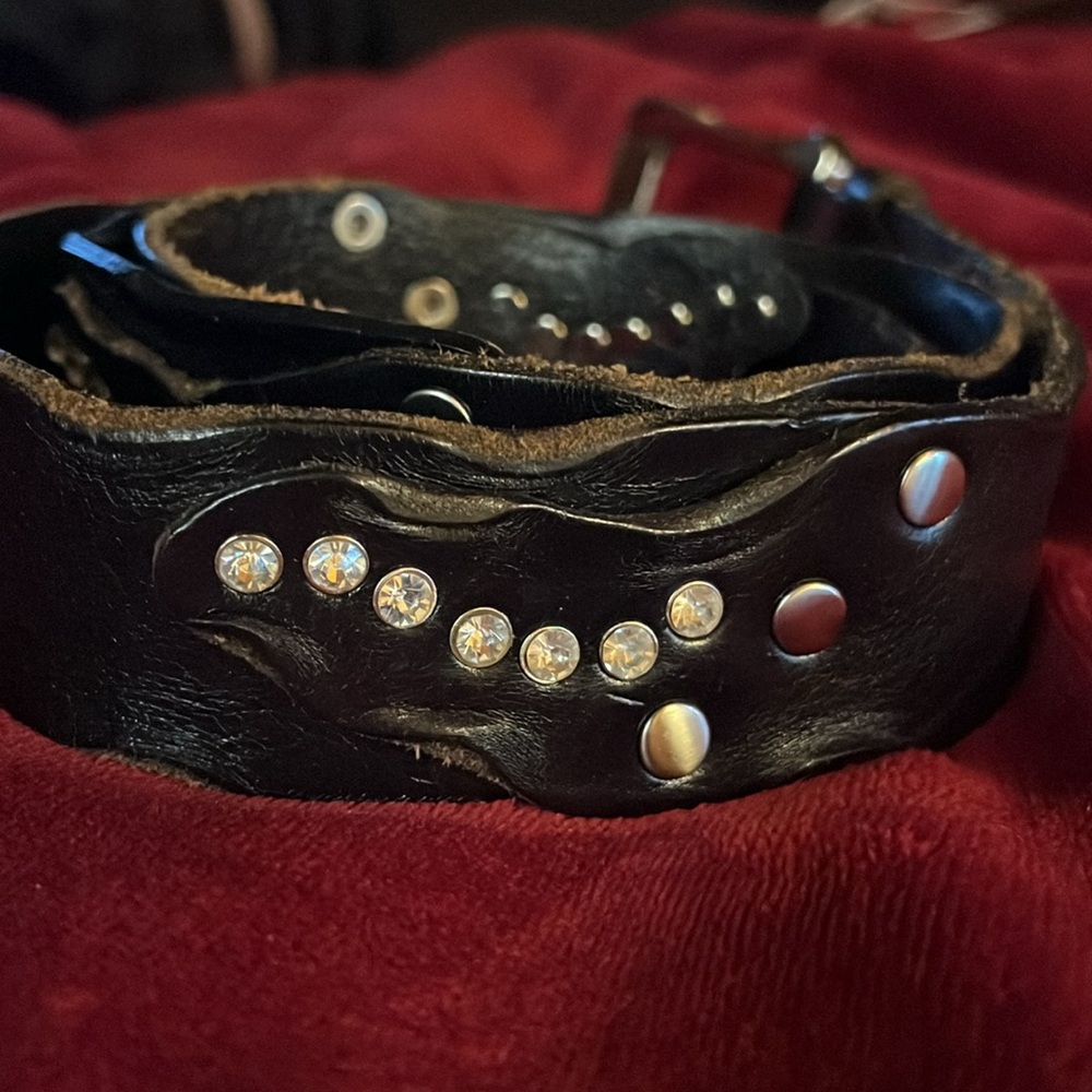Rhinestone leather belt